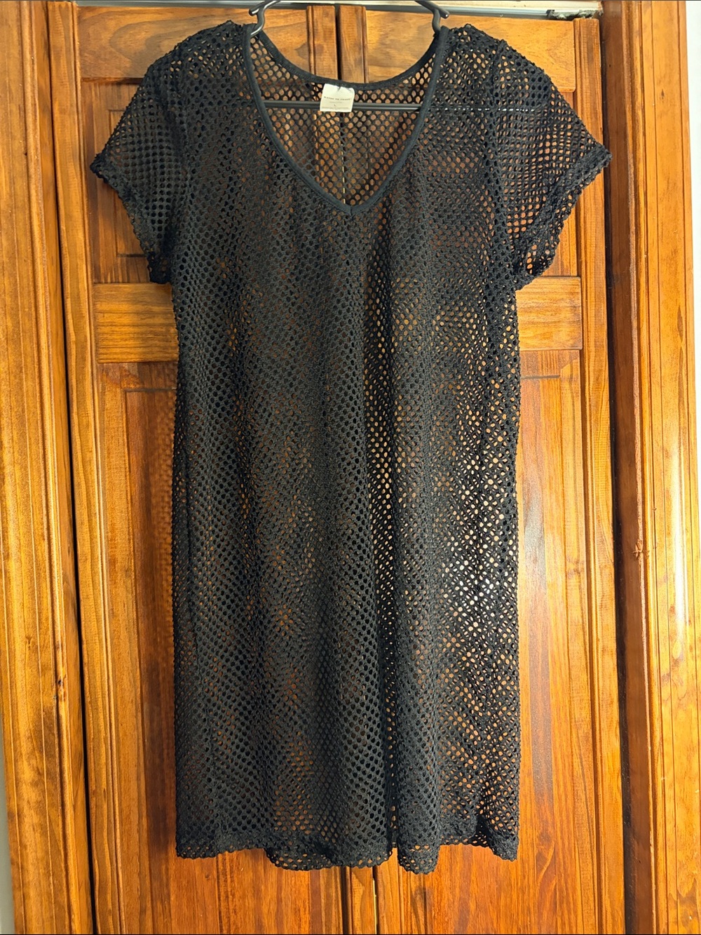 COVER-UP Black Mesh V-Neck Swim Coverup